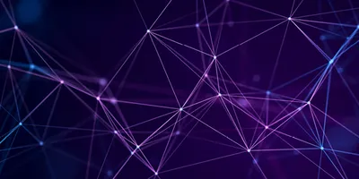 Abstract background with interweaving of colored lines and dots. Network connection structure. Data exchange. 3D rendering