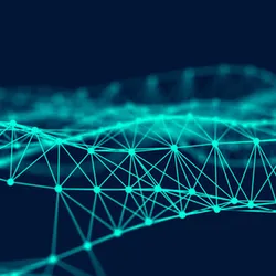 Cyber network connection background. Abstract connecting dots and lines. Molecular background with blue DNA. Big data visualization. 3d rendering