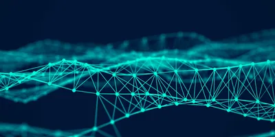 Cyber network connection background. Abstract connecting dots and lines. Molecular background with blue DNA. Big data visualization. 3d rendering