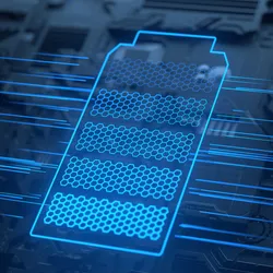 Solid-state lithium-ion battery prototype for electric vehicles displayed on a research laboratory surface, symbolizing cutting-edge advancements in battery technology, improved energy density, and future-ready solutions for sustainable electric mobility.