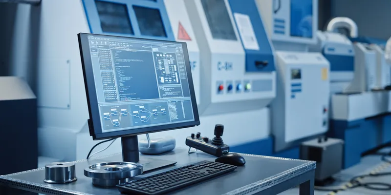 Computer screen displaying a high-tech data dashboard in a laboratory setting, representing digital infrastructure used in NGS biomarker testing workflows.