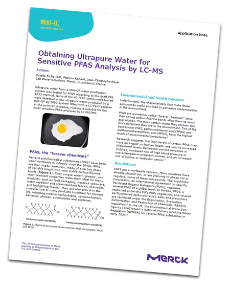 Application note for obtaining ultrapure water for sensitive PFAS analysis by LC-MS