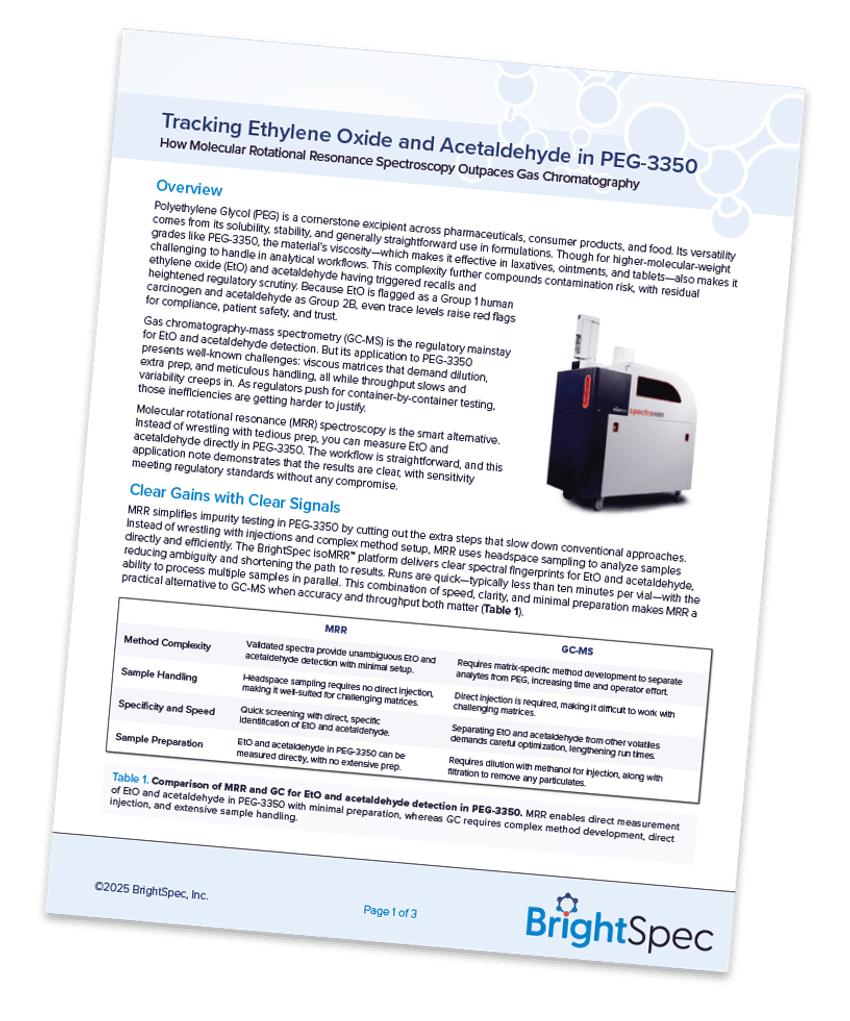 Cover for application note  on tracking ethylene oxide and acetaldehyde in PEG-3350
