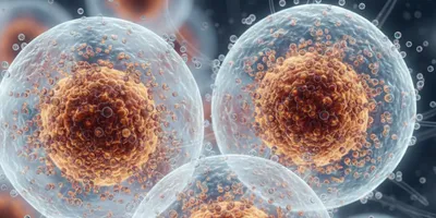 Detailed microscopic view of numerous cells and vesicles, illustrating the complex biological environment from which exosomes are separated using exosome isolation protocols.