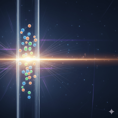 A scientific illustration depicting the process of CE sample stacking. Inside a translucent capillary, colorful molecules are shown highly concentrated and tightly stacked, emanating a bright, focused beam of light and radiating energy against a dark, starry background, symbolizing enhanced analytical sensitivity.