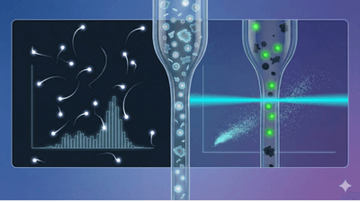 Illustration comparing NTA size distribution and flow cytometry scatter detection used in exosome quantification.
