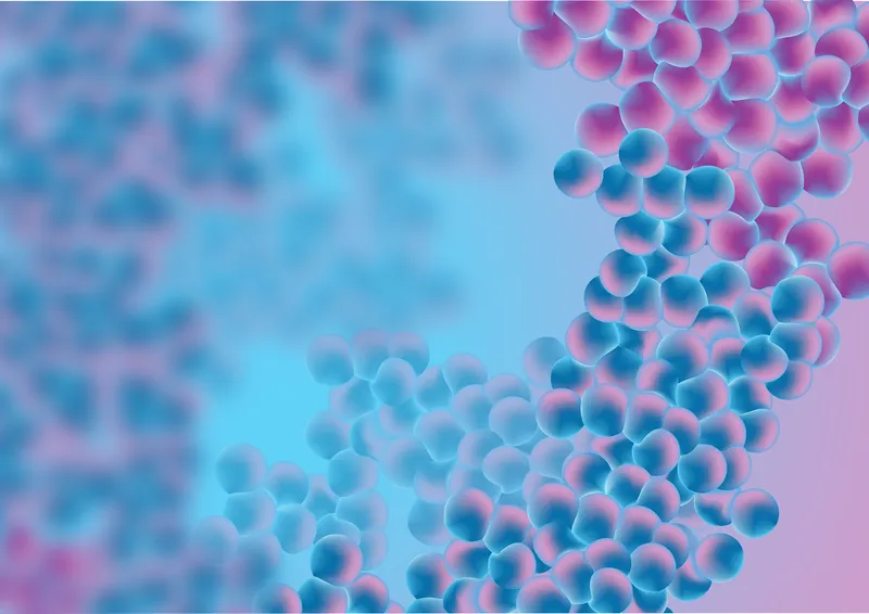 Purple and blue cells and molecules