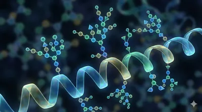 A protein helix with complex, branched glycan chains attached, visually representing the varied glycosylation structures that are characterized during O-glycan analysis.