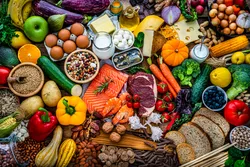 A diverse array of fresh fruits, vegetables, and meats showcasing food safety and authenticity testing.