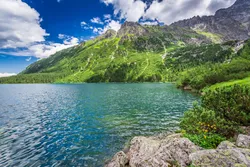 panorama showing mountains and lake