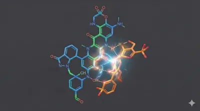 molecular visualization showing the interaction between two drug compounds, illustrating the pathway-level analysis used for early DDI prediction by integrating metabolomics and ADME data.
