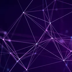 Abstract background with interweaving of colored lines and dots. Network connection structure. Data exchange. 3D rendering