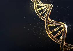 3D representation of DNA strand highlighting population-scale proteomics