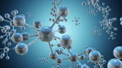 Abstract molecules on water background as a 3D illustration