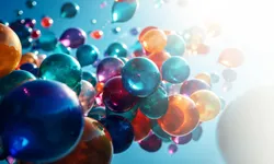 A burst of vibrant balloons floating outdoors