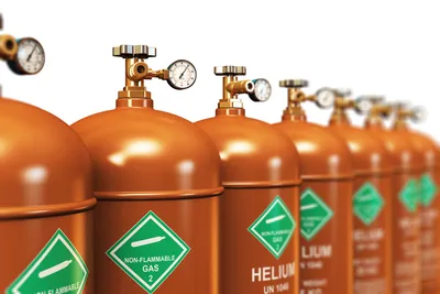 Helium gas cylinders in a row