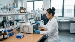 Scientist using a capillary liquid chromatography system in a modern lab.