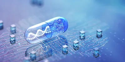 Conceptual image of agentic AI in a laboratory with digital elements.