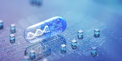 Conceptual image of agentic AI in a laboratory with digital elements.