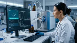 Analytical chemist reviewing ranked candidate structures for an unknown LC-MS feature in non-targeted compound identification