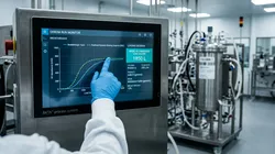 Downstream processing scientist reviewing a machine learning model prediction of dynamic binding capacity for a Protein A chromatography loading decision
