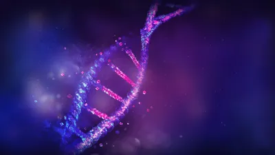 Illustration of a DNA strand illustrating methods in mass spectrometry analysis.