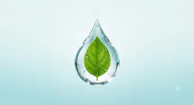 Drop of water with a green leaf symbolizing eco-friendly chromatography