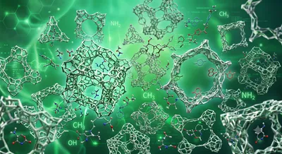 Illustration of Metal-Organic Frameworks with molecular structures