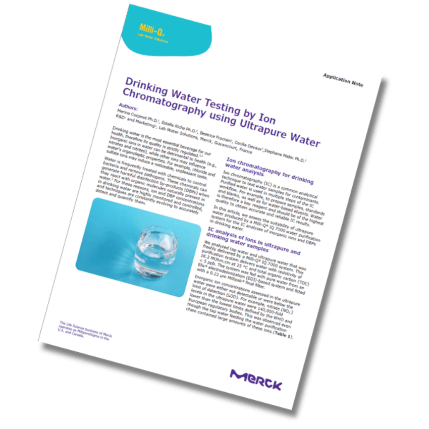 Application note on drinking water testing with ultrapure water by Ion Chromatography