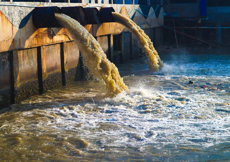 Industrial and factory waste water discharge pipe into the canal and sea.