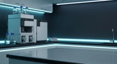 High-Performance Liquid Chromatography (HPLC) setup in a laboratory environment.
