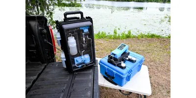 Portable Salvus PFAS solution modules for rapid environmental screening set up on a surface