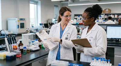 Researchers in lab focused on quality control and traceability