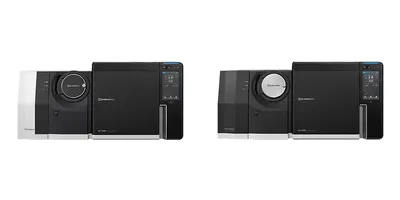 Two Shimadzu GCMS-TQ RX Series triple quadrupole gas chromatography mass spectrometry instruments shown side by side, comprising the TQ8040 RX and TQ8050 RX models.