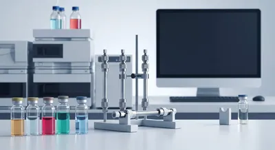 Laboratory setup for PFAS troubleshooting with colored vials