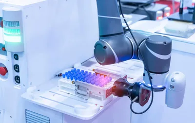 AI wet lab with robotic arm managing samples