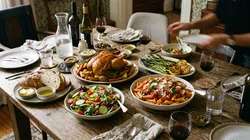 Dinner table featuring food and beverages relevant to GC-MS analysis.