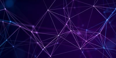 Abstract background with interweaving of colored lines and dots. Network connection structure. Data exchange. 3D rendering